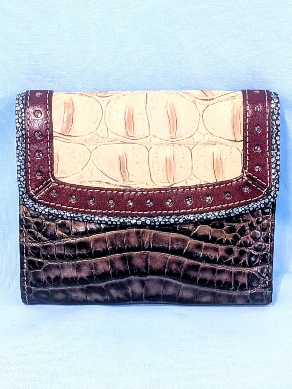 VEUC Brahmin French Purse Wallet in Oyster Tri-texture